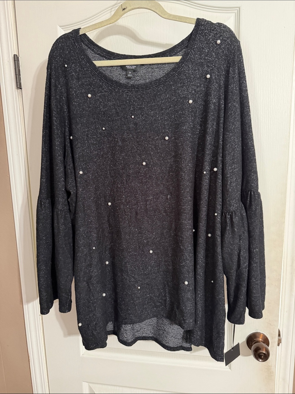 Simply Vera Vera Wang Charcoal Knit Top with Pearl Accents
